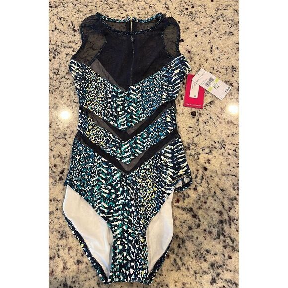 Vince Camuto High Neck One Piece Swimsuit - Abstract Animal - Picture 2 of 6